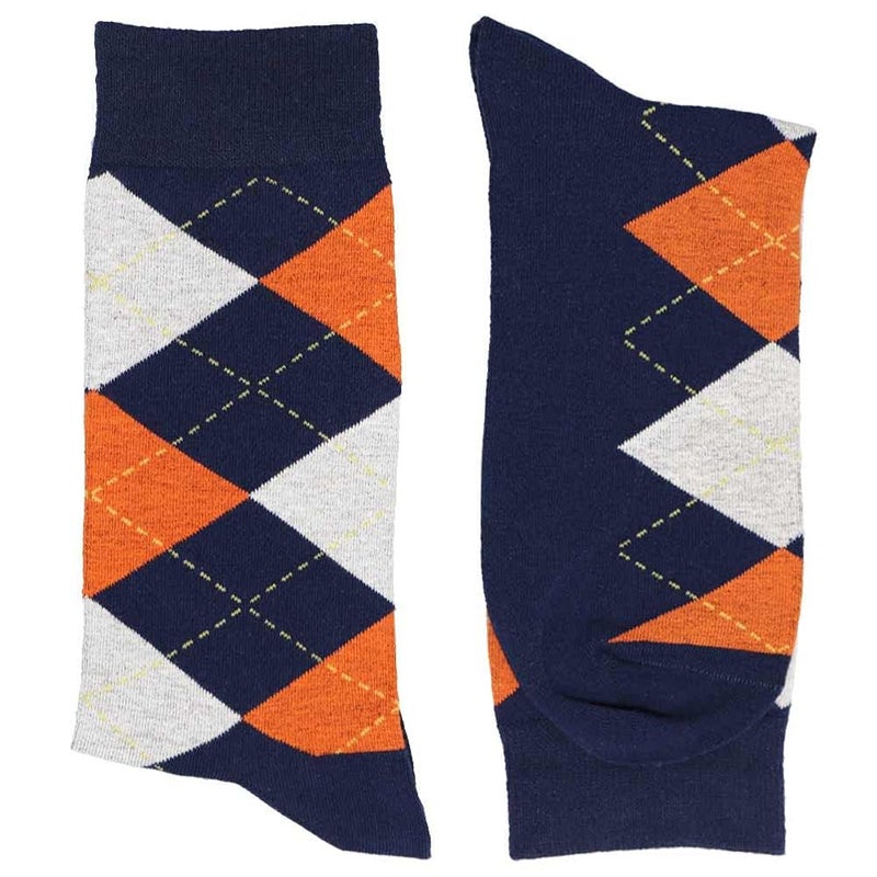 tiemart Men's Socks, One Pair (Navy Blue and Orange Argyle) - Image 2